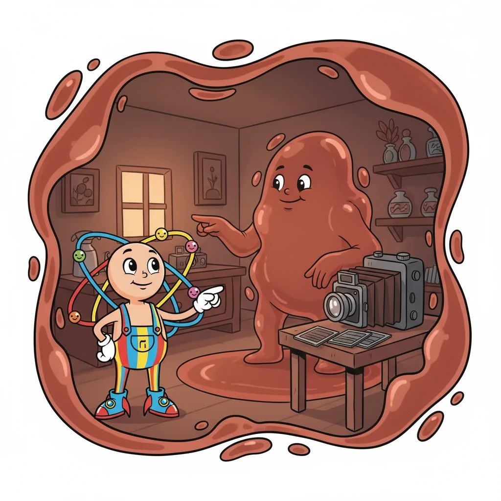 אחר כך, הם הגיעו לביתו של ברום, נוזל אדמדם בעל ריח חריף. ברום סיפר על תפקידו בייצור חומרים מעכבי בעירה ועל הקשר שלו לצילום, בעודו מראה לאטומי את הבית שלו.