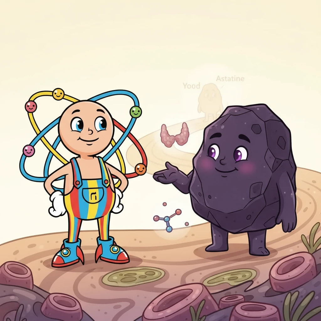 במסעם, הם פגשו את יוד, מוצק סגול-שחור, שהסביר לאטומי על חשיבותו לגוף האדם ועל הצורך בו לייצור הורמוני בלוטות התריס. יוד הוביל אותם אל עבר האסטטין.