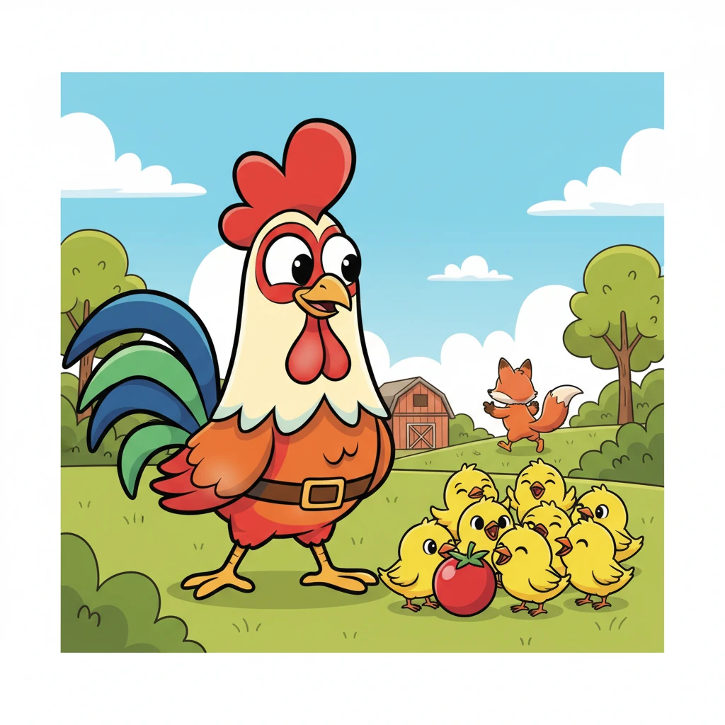 Reginald watched the Fox disappear with a triumphant gleam in his eye. He then turned back to his twelve chirping chicks, who were now happily pecking at a stray berry, completely oblivious to the danger they had just avoided.