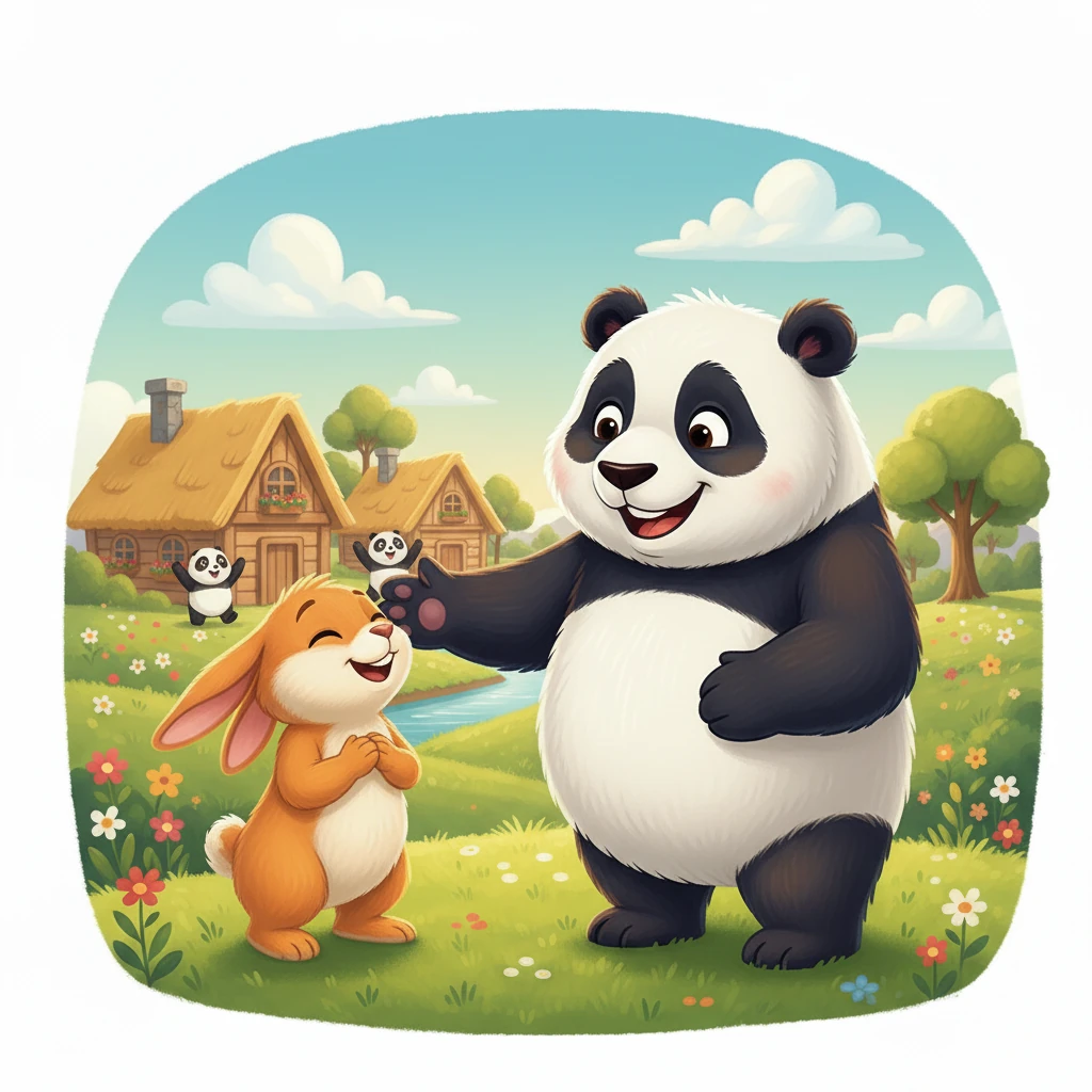 Finalmente, raggiunsero il villaggio di Pando. Il panda, felice, ringraziò Zenzero per la sua lealtà e coraggio. Zenzero capì che l'amicizia è il tesoro più prezioso.