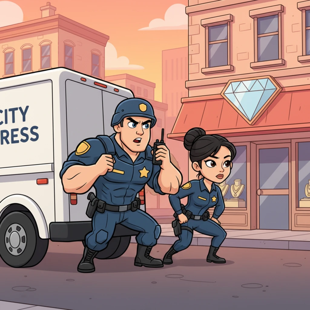 Rex’s easy smile vanished, replaced by a look of steely determination as he quickly radioed in the vehicle. With silent, practiced coordination, he and Leo moved like shadows, their bodies low and agile. They used a parked delivery van as cover, their intense gazes fixed on the jewelry store entrance, preparing for the worst.