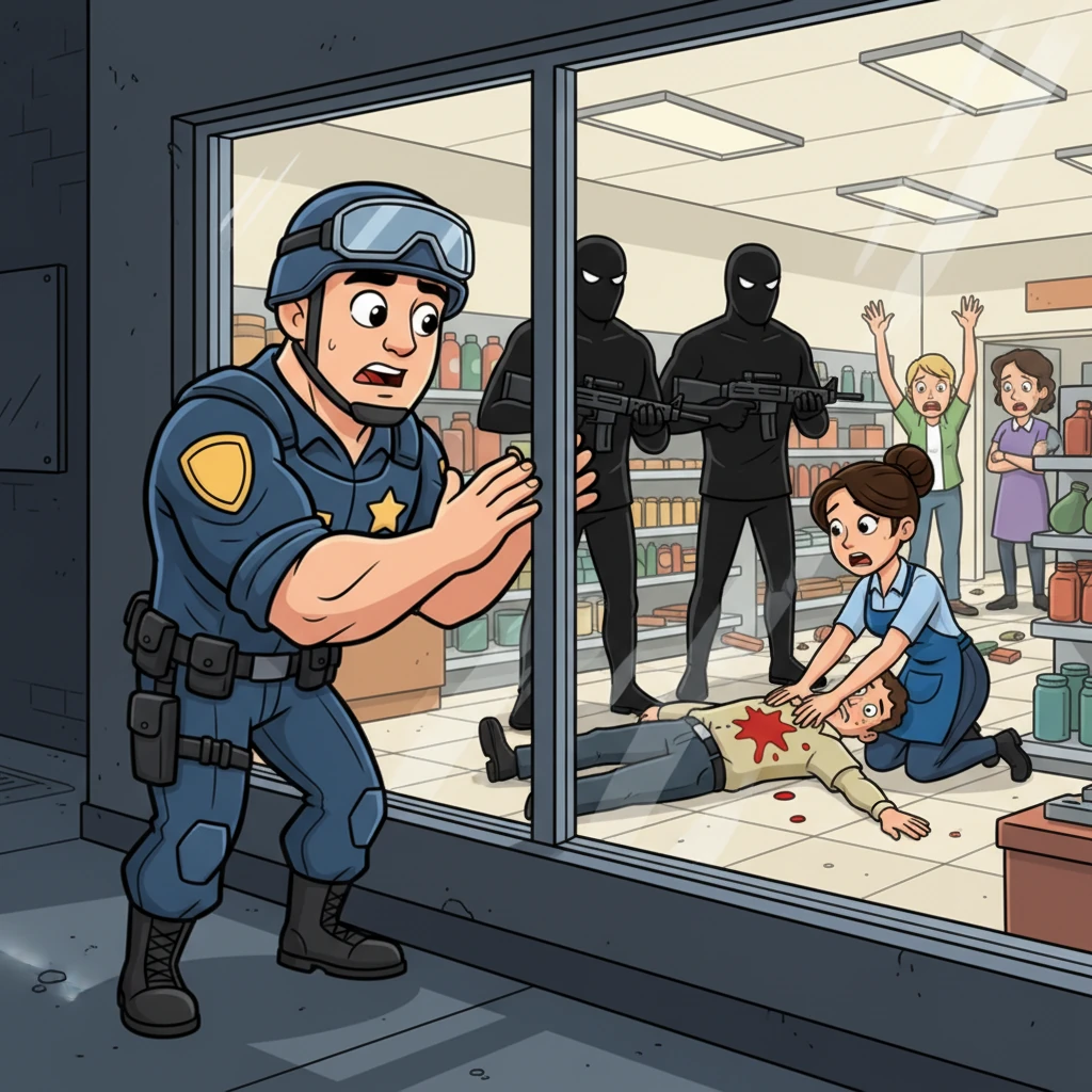 Peering through the window, their fears were confirmed: three figures in black, armed with intimidating machine guns, held the store's staff and customers hostage. A security guard lay on the floor, a vivid red patch staining his uniform, as a frightened employee desperately tried to apply pressure to the wound. The scene was chaotic and deeply alarming.