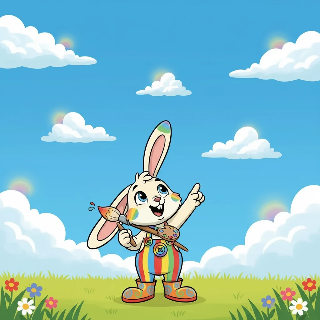 Next, Barnaby looked up and saw the vast blue sky. "Blue, blue, I see blue! The sky is blue!" he announced with glee. A few white clouds drifted lazily across the canvas of the sky.