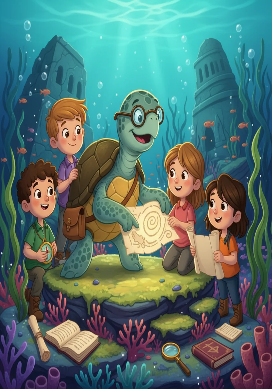 As they journeyed deeper, they met a wise old sea turtle named Professor Shellington. He shared his vast knowledge of the ocean and helped them decipher a clue on the map. Professor Shellington explained the importance of believing in yourself.