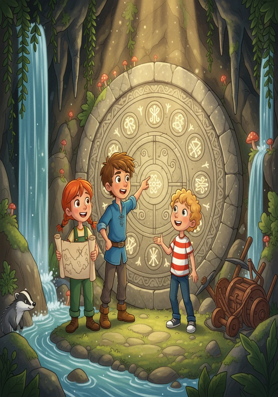 Finally, the map led them to a hidden grotto, where the treasure was said to be. Oscar and his friends worked together to solve a final riddle. They were so excited to see what was behind the sealed door.