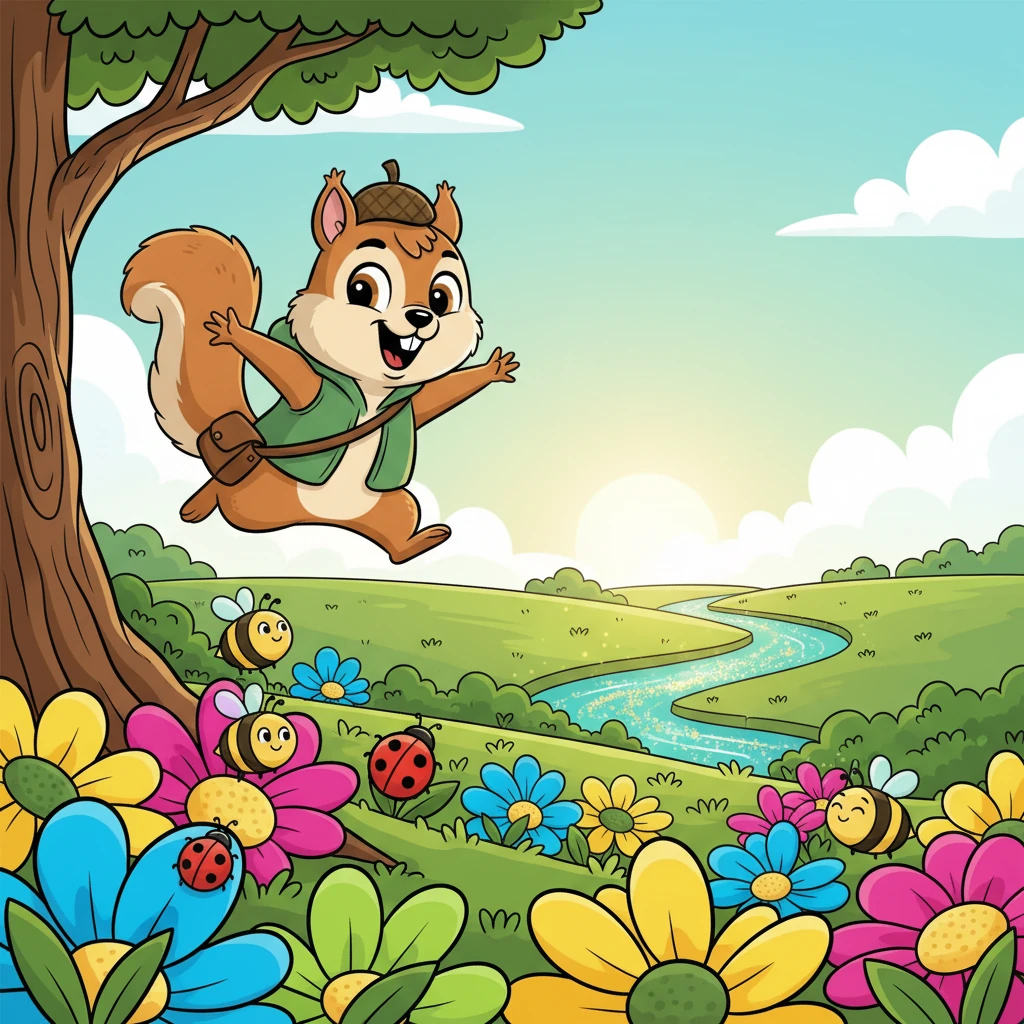 Pip bounded down the tree and across a vibrant meadow bursting with oversized, colorful flowers. He imagined the river sparkling just beyond the horizon, its waters shimmering like liquid jewels. He dashed past giggling ladybugs and sleepy bumblebees, his energy boundless.
