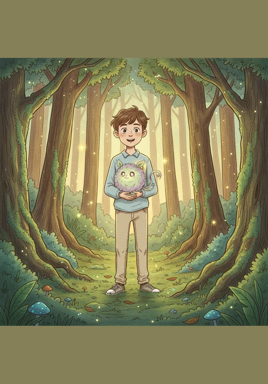 Lucas se retourne pour regarder le passage qu'il vient d'emprunter, mais la porte a disparu. Son cœur s'emballe un instant alors qu'il réalise qu'il est seul dans cet endroit inconnu, entouré par les bruits de la forêt magique.