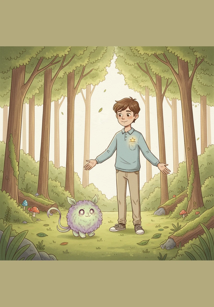 Ils arrivent enfin devant une nouvelle porte de bois sculpté au milieu d'une clairière. Lucas remercie chaleureusement son nouvel ami d'un signe de la main avant de franchir le seuil pour regagner son placard.