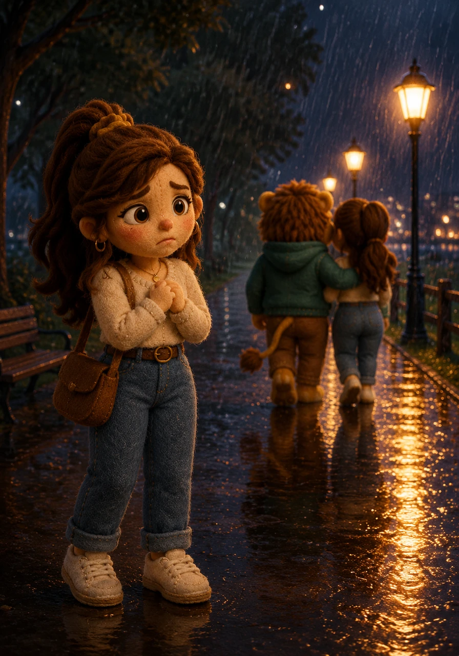She waits for a single head to turn, for someone to realize the group is smaller than it was a moment ago. She holds her breath, desperately hoping for a voice to call out her name into the rainy night and bridge the growing distance.