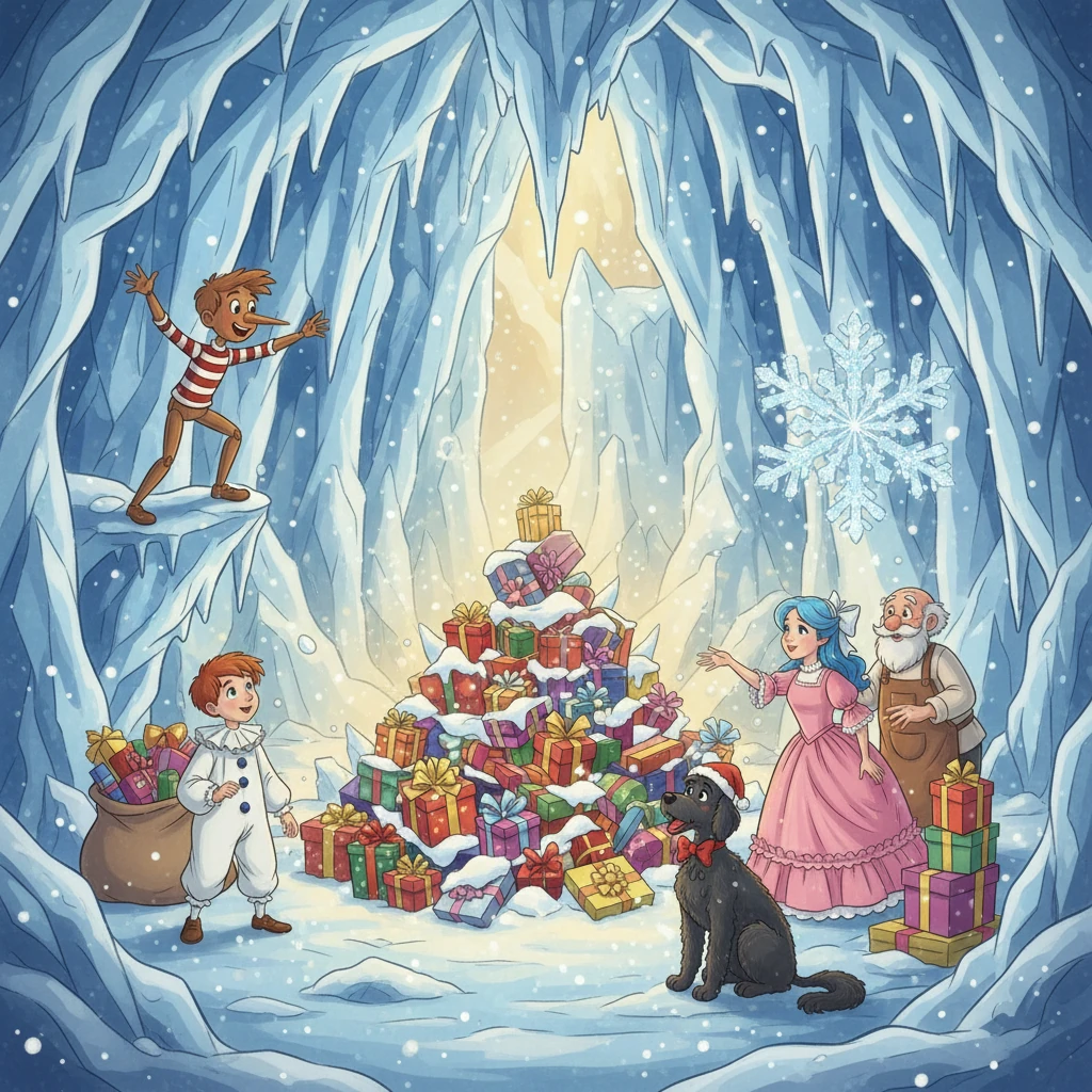 The friends finally found the blizzard's hiding place – a giant, snow-covered cave. With teamwork and courage, they outsmarted the blizzard and recovered all the stolen gifts. They learned that friendship is the greatest treasure.