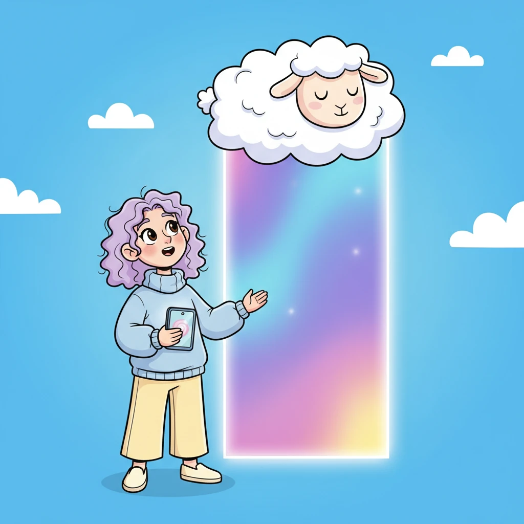 Hesitantly, Lumi tapped the portal. Instantly, the frantic buzz faded, replaced by calm, flowing colors. Her first prompt appeared: "Look up." Lumi, still holding her device, slowly tilted her head, noticing a fluffy cloud drifting by, shaped like a happy, sleepy sheep, something she hadn't seen all morning.