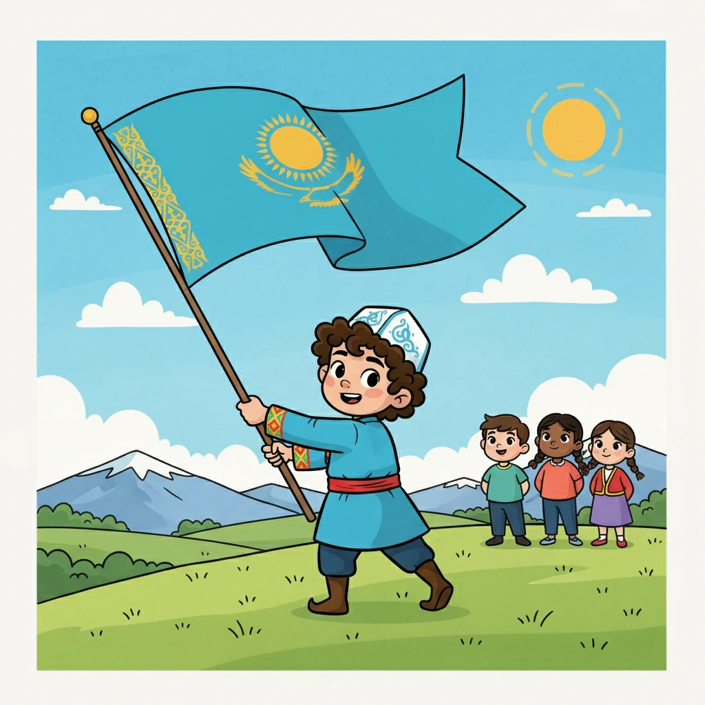 Айдардың қолында Алаш туы желбіреді. Ол еркін қазақ елінің болашағын армандады. Айдар туды биікке көтеріп, жанындағы балаларға қарады.