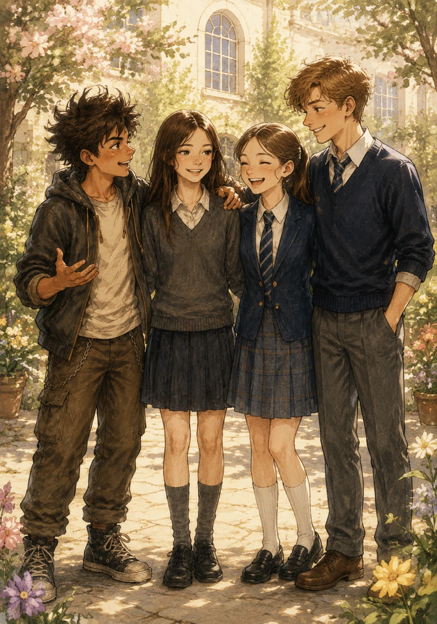 With the crisis averted and the classroom returning to a much warmer, gentler energy, Evie stood in the center of her blooming classroom courtyard surrounded by her new friends. She smiled warmly, no longer hiding behind the pages of her books, realizing that opening up emotionally didn't make her weak. Beside her, Amelia laughed freely without her perfect mask, Justin cracked a genuinely cheerful joke, and Oliver stood tall and visible, completely unafraid.