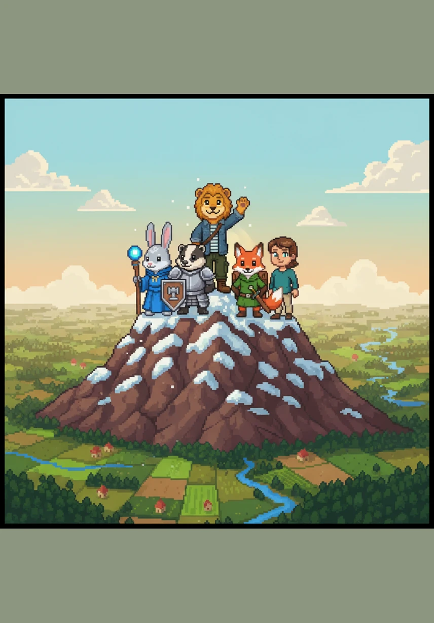 Leo loved to hike up the tallest mountains where the air was crisp and cool against his fur. From the very top, the world looked like a giant, colorful patchwork quilt spread out below him.