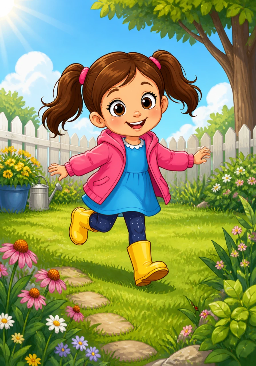 Harper put on her bright yellow rain boots and skipped out into the sunny backyard. She loved exploring every corner of the garden, looking for tiny treasures hidden in the grass.