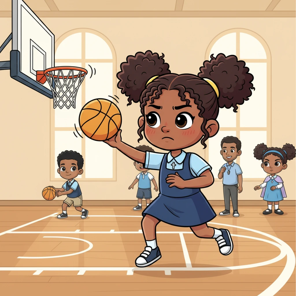 Tryouts were a whirlwind of dribbling, passing, and running drills. Maya zipped across the court, her sneakers squeaking with every turn, showing off her quick feet. But when it came to shooting, her shots often clanked off the rim or sailed wide, making her cheeks flush with frustration.