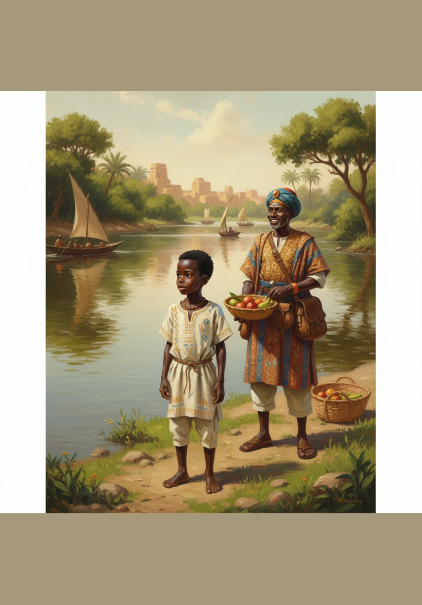 Amadou vive cerca del gran río Níger, donde el agua fluye tranquila y los árboles son muy verdes. Esta región fértil se llama el Sahel y es el corazón del poderoso Imperio de Malí. Amadou ayuda a su familia cada mañana mientras observa los barcos en el río.