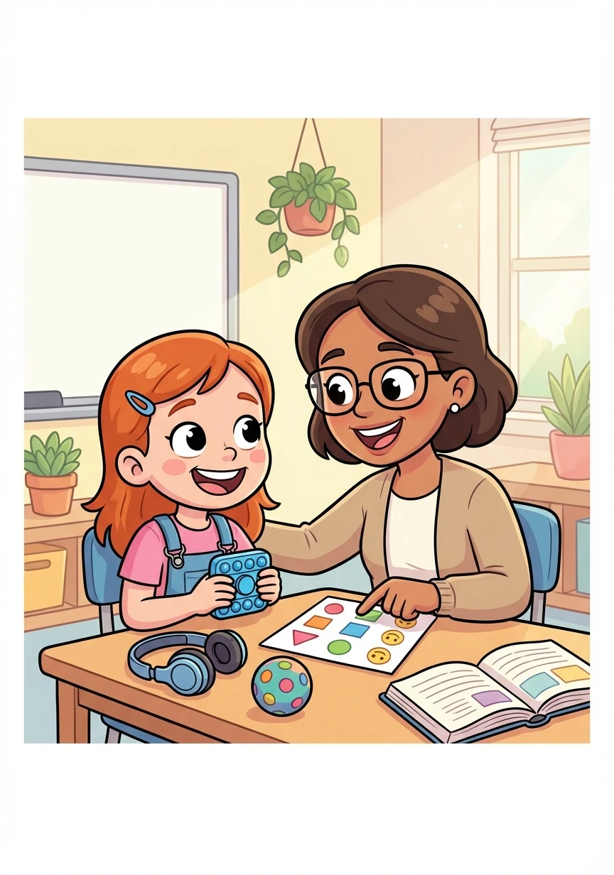 From that day on, Heather and Mrs. Davis worked together to identify and manage her sensory sensitivities. Heather learned that it was okay to ask for help and that her brain just worked a little differently. She wasn't weird or different; she was just Heather, and that was perfectly wonderful.