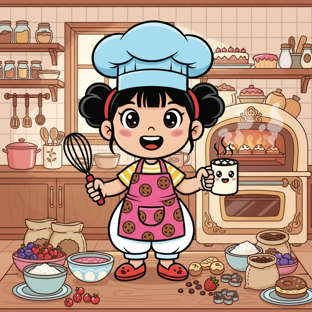 在 Hello Cocoa，Tammy 發現學習不僅僅是書本上的知識。她開始探索不同的食材，學習製作各種美味的甜點。 她的眼睛閃爍著對烹飪的熱情，每一次嘗試都充滿了樂趣。