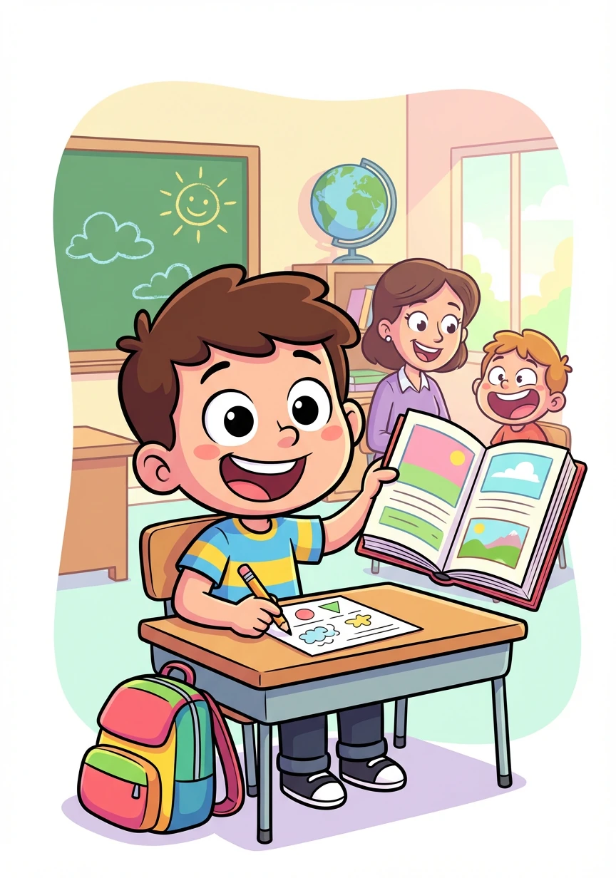 Simão se dedica aos estudos, faz as tarefas com capricho e participa ativamente das aulas. Sua alegria e entusiasmo contagiam a todos.