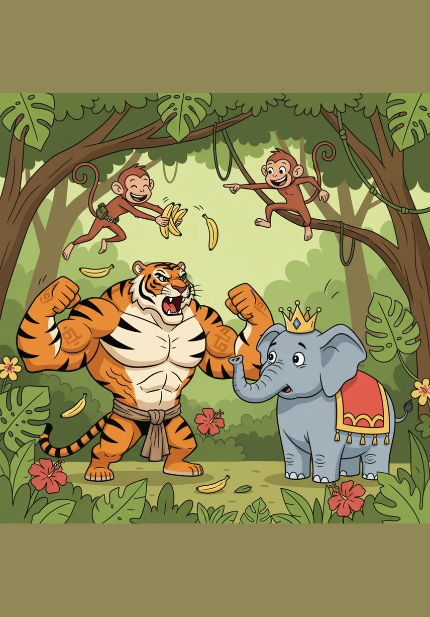 In a lush but noisy forest, the animals lived in constant disagreement and selfishness. Monkeys fought over the sweetest fruits, deer bickered over patches of grass, and bears growled at anyone who crossed their path, leaving the woods filled with the sounds of conflict.