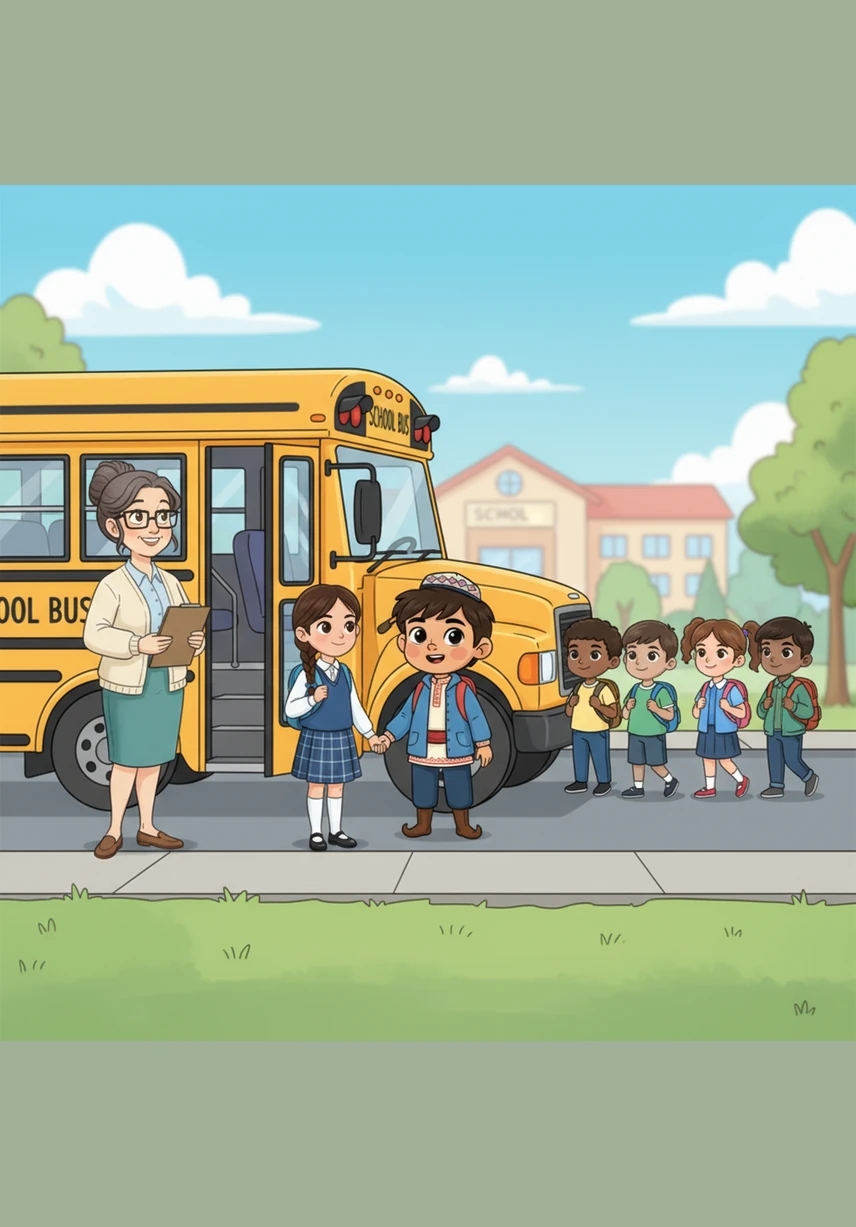 Мәдени жерде өзіңді дұрыс ұста! Бүгін Алмас пен оның сыныптастары қызықты саяхатқа аттанды. Олар ашық түсті киімдерін киіп, мектеп ауласында көңілді жиналып, апайдың нұсқауларын тыңдап тұр.