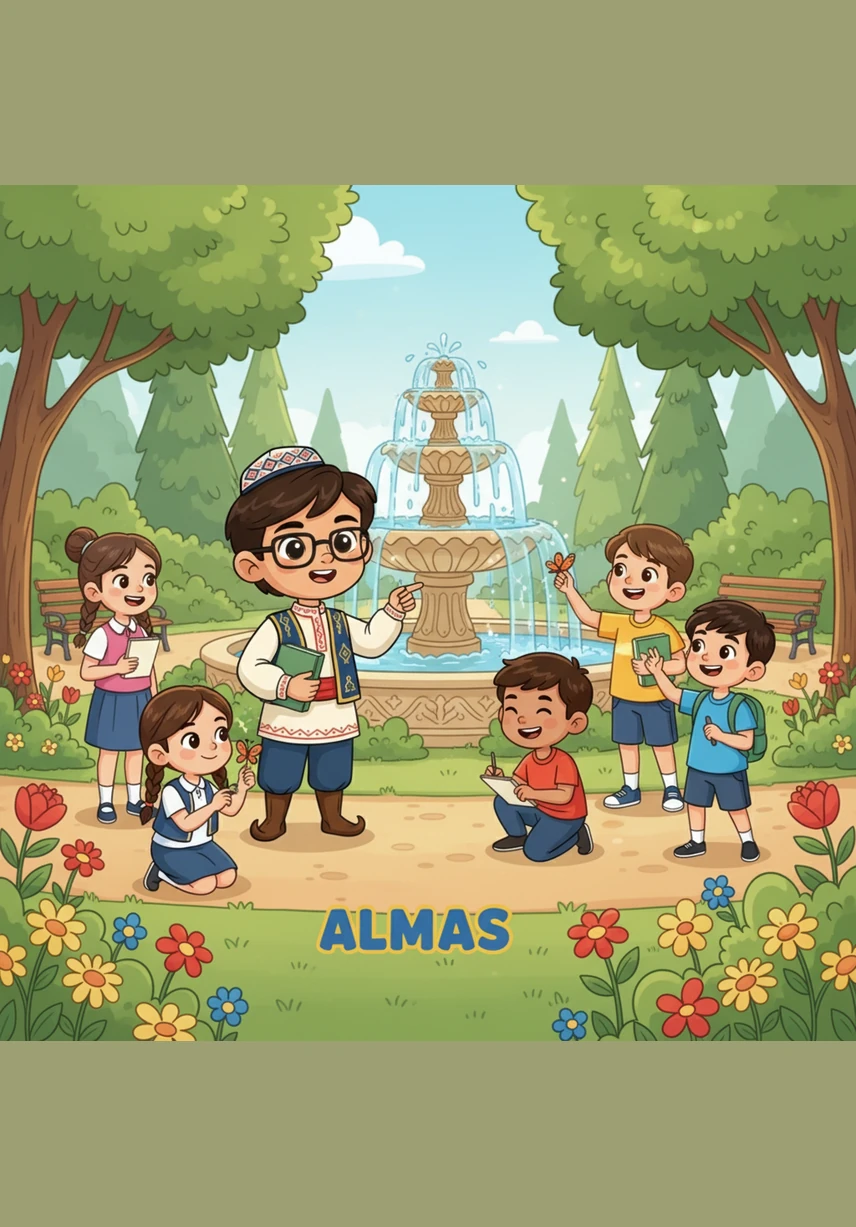 Күн шуақты түсте сынып оқушылары қалалық үлкен саябаққа серуендеуге келді. Жасыл ағаштар, хош иісті гүлдер мен сылдырап аққан субұрқақтар саябақты құлпыртып тұр. Балалар таза ауада демалып, табиғаттың сұлулығына тамсанды.