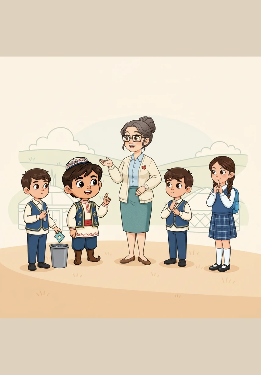 Саяхат соңында балалар негізгі мәдени ережелерді тағы бір рет қайталады. Қатты сөйлемеу, қатты күлмеу, сыпайы болу, тазалық сақтау және қоқыс тастамау — бұл әрбір тәрбиелі бала білуі тиіс алтын қағидалар.