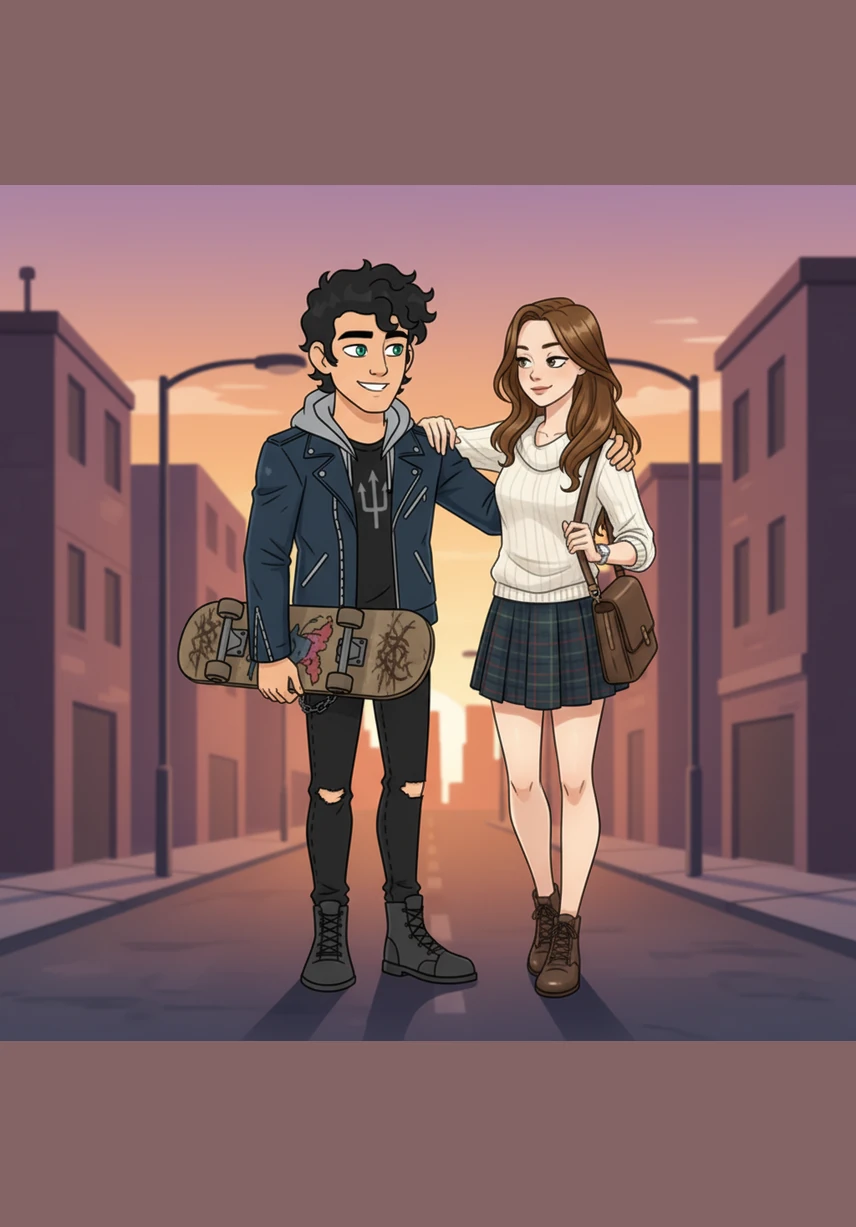 As the sun sets over the city, Percy casually drapes his arm over Victoria’s shoulder while they walk home together through the quiet streets. Though she calls him annoying with a cold glance, a small smile finally plays on her lips, marking the beginning of a love born in the shadows.