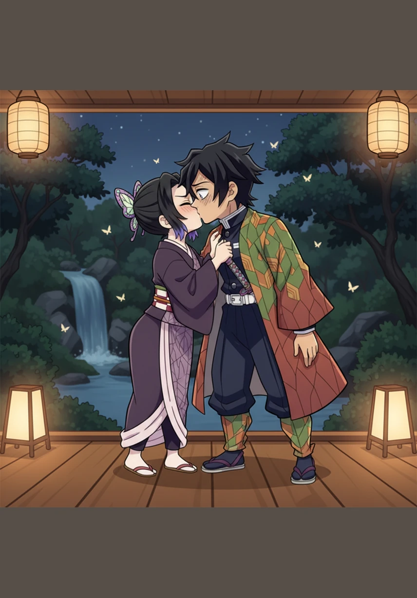 Under the soft glow of the estate lamps, the air between Shinobu and Giyu grew thick with unspoken words and agonizing pauses until her frustration finally boiled over. She grabbed the front of his haori, pulling him into a desperate, messy, and deeply human kiss that shattered his defenses and forced him to finally acknowledge the love she offered.