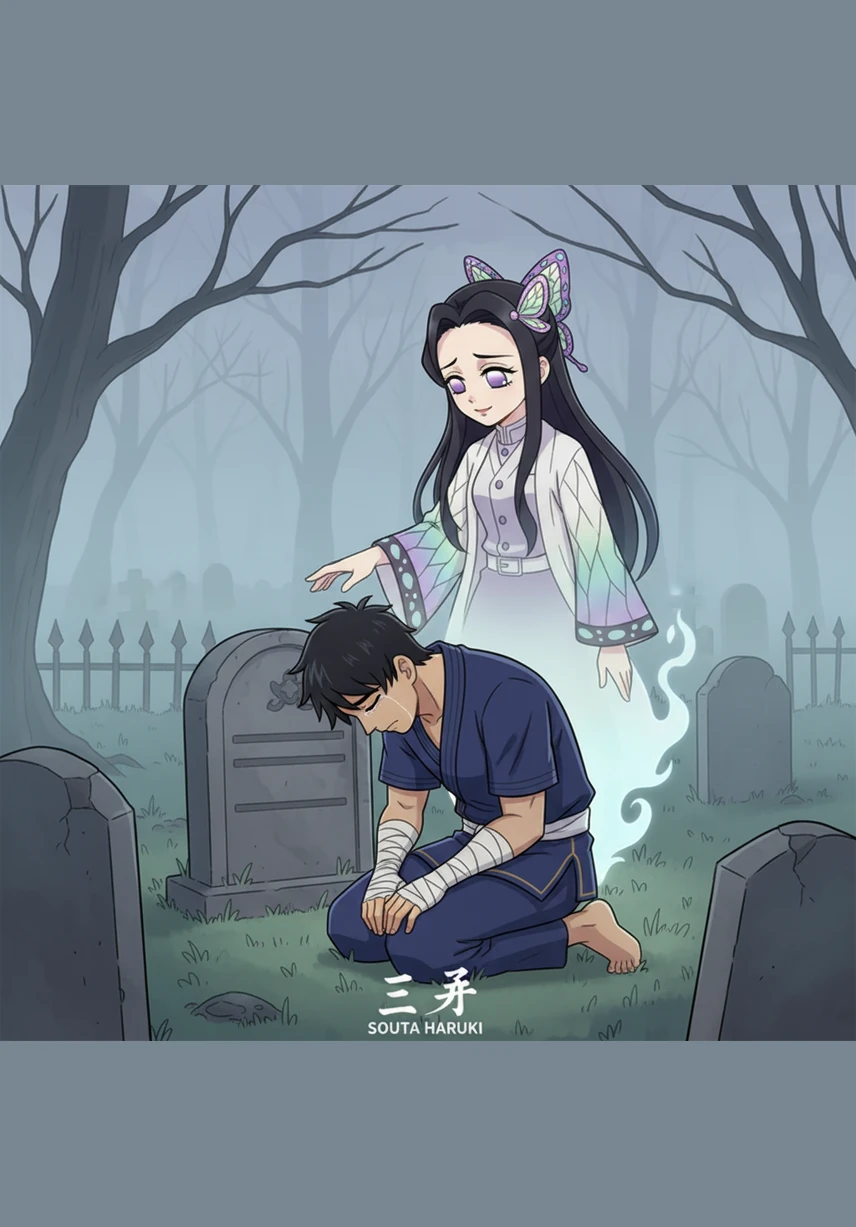 Souta watched the successful union from the shadows with a bittersweet smile before retreating to the cemetery, where he collapsed in front of Kanae’s headstone in total silence. Her spirit flickered into existence for a heartbeat, her hand ghosting over his hair with a touch he could almost feel, before she faded back into the mist and left him sobbing quietly.