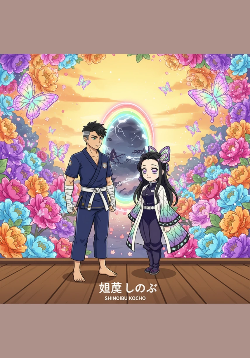 Souta opened his eyes to find himself in a garden of endless spring, where the air smelled of wisteria and the sun never set. Before he could process the peace, a familiar figure in a butterfly haori sprinted toward him, and as Kanae threw her arms around him in a crushing embrace, the long years of loneliness finally dissolved into a forever they would never have to leave.