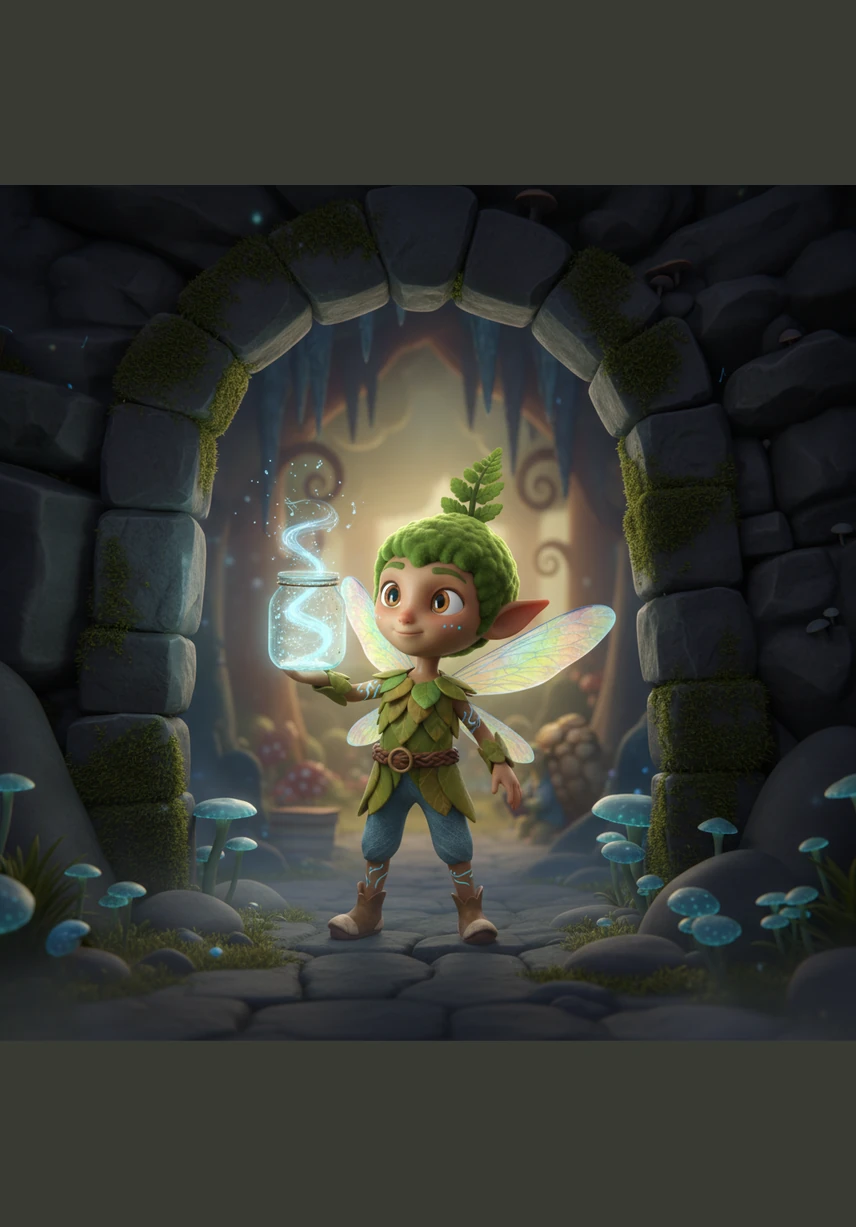 Pip catches the delicate sound in an enchanted jar woven from starlight and continues his journey to the Deep Caverns. The air grows cool and quiet as he enters the underground realm where the echoes of the earth reside.