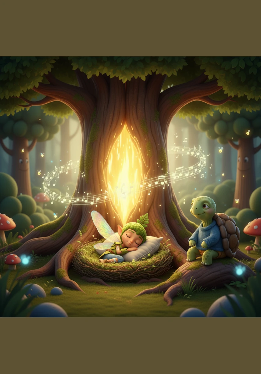The Heart Tree glows brighter than ever, and Pip realizes that the music of the world was always there, waiting to be heard by those who listen. He curls up in his mossy bed, falling fast asleep to the gentle, rhythmic lullaby of the thriving woods.