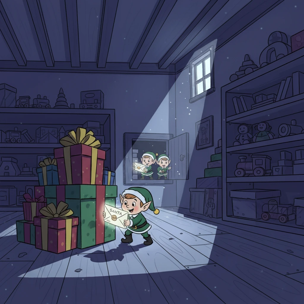 Chaque nuit, une fois la boutique fermée, Barnabé et ses amis lutins sortaient de leur cachette. Ils se faufilaient discrètement pour récupérer les lettres magiques.