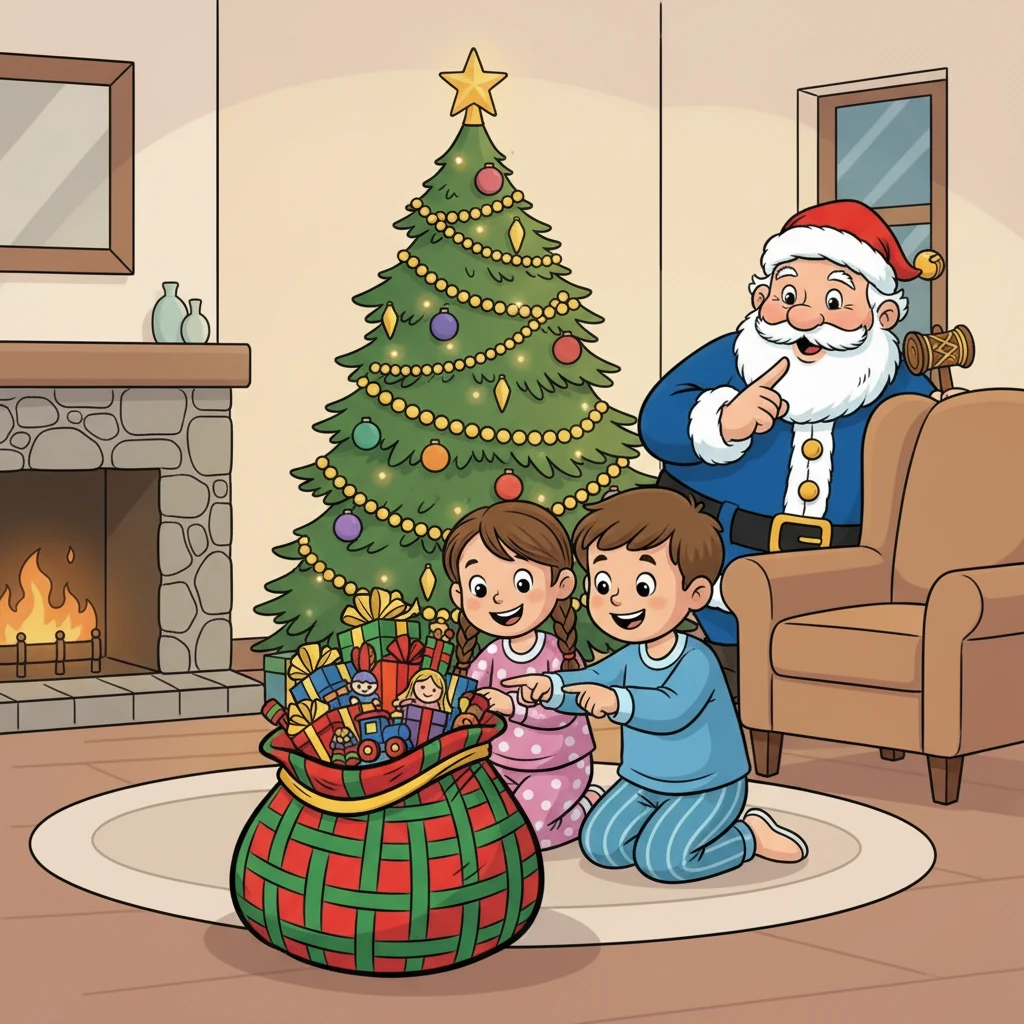 Le matin de Noël, la petite fille et son frère découvrirent le cadeau, remplis de joie. Barnabé, caché dans l'ombre, sourit, heureux d'avoir participé à la magie de Noël.