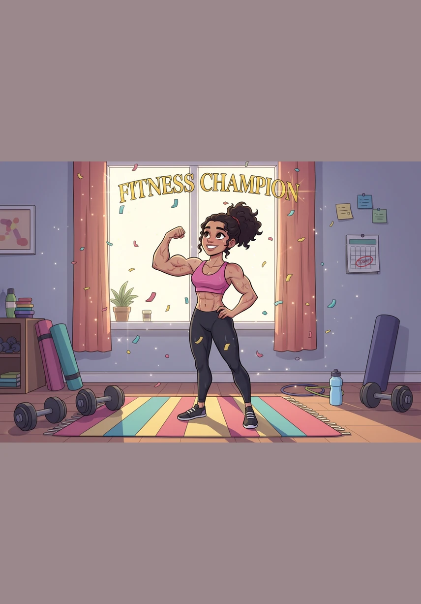 On the final day, a triumphant Serena measures her arm and discovers a hard-earned 0.5cm of new growth. She strikes a powerful double-biceps pose, her face radiating confidence and pride in her physical achievement. This victory is a testament to her strength and the amazing things her body can accomplish through persistence.