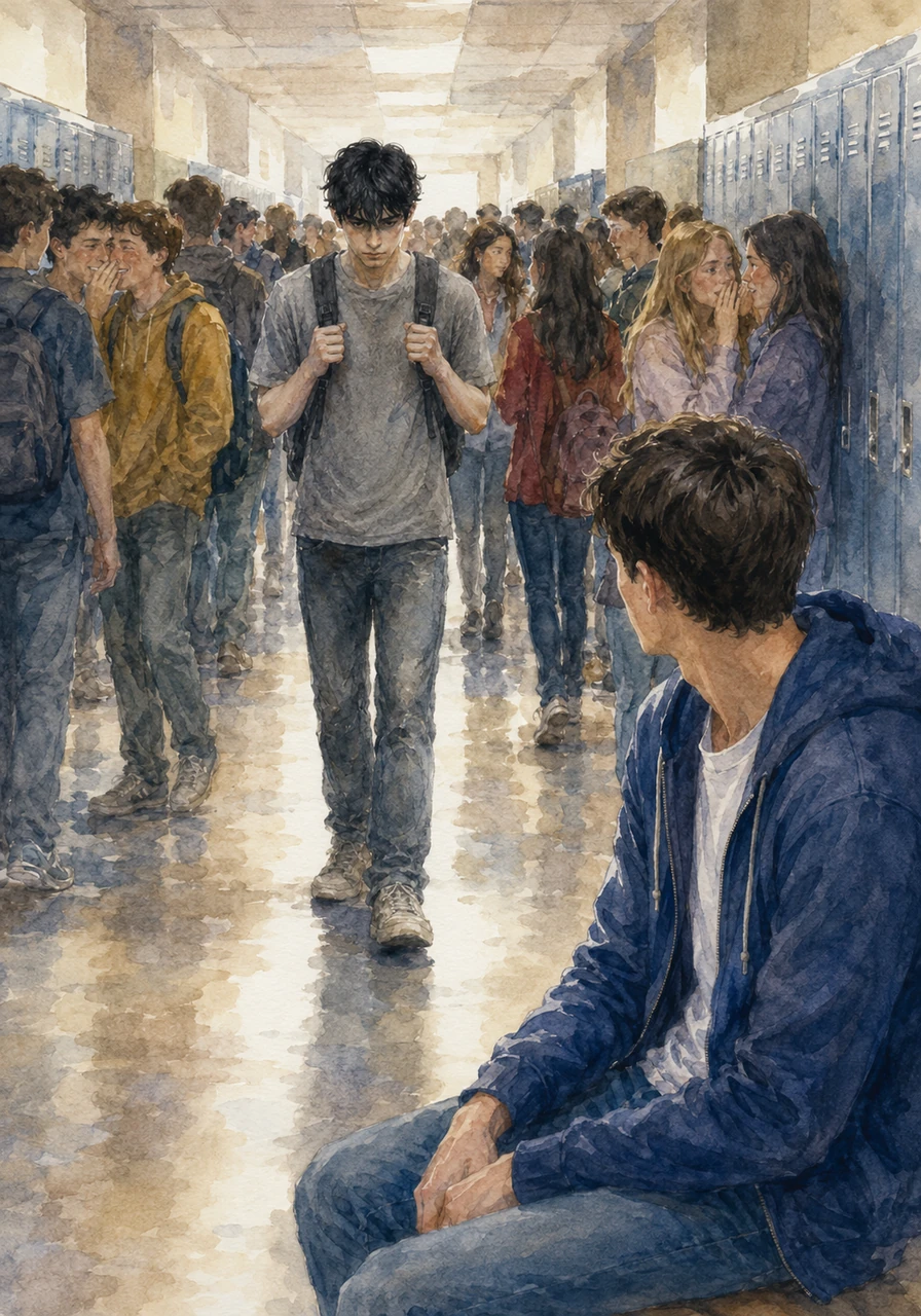 Aaron Williams sat at his usual locker, watching the crowded hallway of Banyan High School buzz with morning energy. Amidst the sea of colorful jackets, a tall boy named Owen walked by, wearing his signature faded gray shirt and keeping his dark eyes fixed on the floor. The harsh whispers and cruel nicknames started almost immediately, echoing off the metal lockers as Owen passed through the crowd entirely alone.