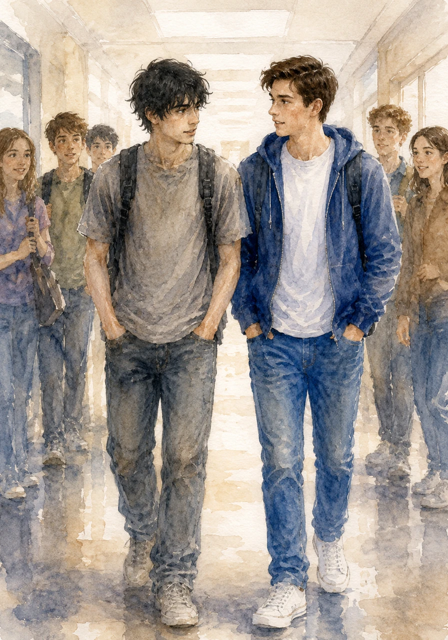 Over the next few weeks, the gray shirt became a symbol of a blossoming friendship rather than a target for ridicule. Aaron and Owen were seen walking the halls together, engaged in deep conversations about science, art, and the universe. The cruel nicknames began to fade, replaced by a growing curiosity from classmates who wondered what Aaron had discovered.