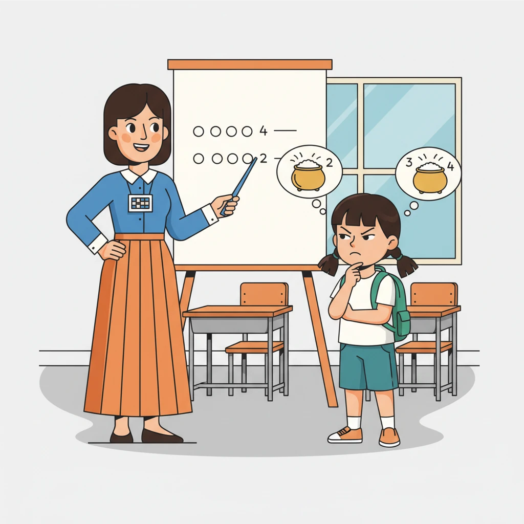 "Bagaimana jika kita membuat Nasi Kuning untuk 4 orang?" tanya Ibu Sany, menantang para siswa. Maya berpikir keras, membayangkan jumlah beras yang akan bertambah. Ia mulai melihat pola antara jumlah orang dan jumlah beras.