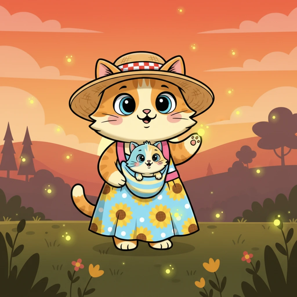 As the sun began to dip below the horizon, painting the sky in hues of orange and pink, tiny fireflies started to blink on and off. Misty and Pip watched the magical light show in quiet awe.