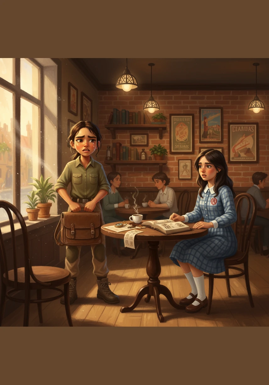 In a cozy café, Mariana finally invites Rita to travel to Spain with her family. Rita runs toward her through the rain, her eyes sparkling with hope, shouting with joy that she is ready to start a brand new adventure.