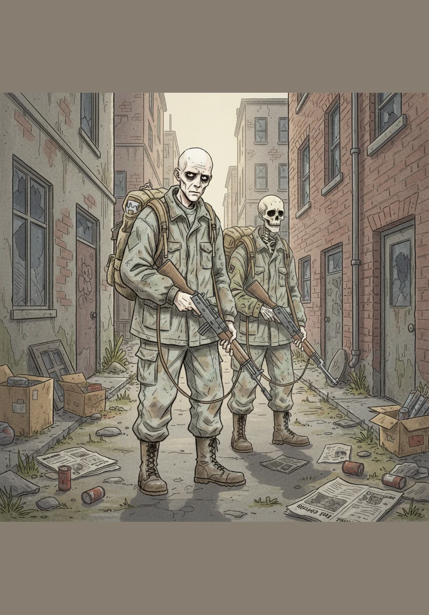 Чтобы хоть на мгновение разорвать гнетущую тишину, Элиас достает из рюкзака жестяную банку тушенки. Резкий звук открывающегося металла эхом разносится по переулкам, возвращая ему иллюзию того, что он не последний живой человек во вселенной.