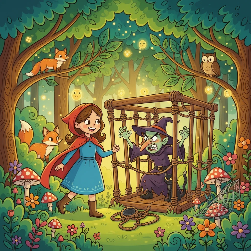 Decididas a acabar com a maldade da bruxa, Pietra e Sophia armaram uma armadilha. Atraíram a bruxa para uma clareira e, com astúcia, a prenderam em uma jaula de madeira. A bruxa, furiosa, tentava escapar, mas a armadilha era forte.