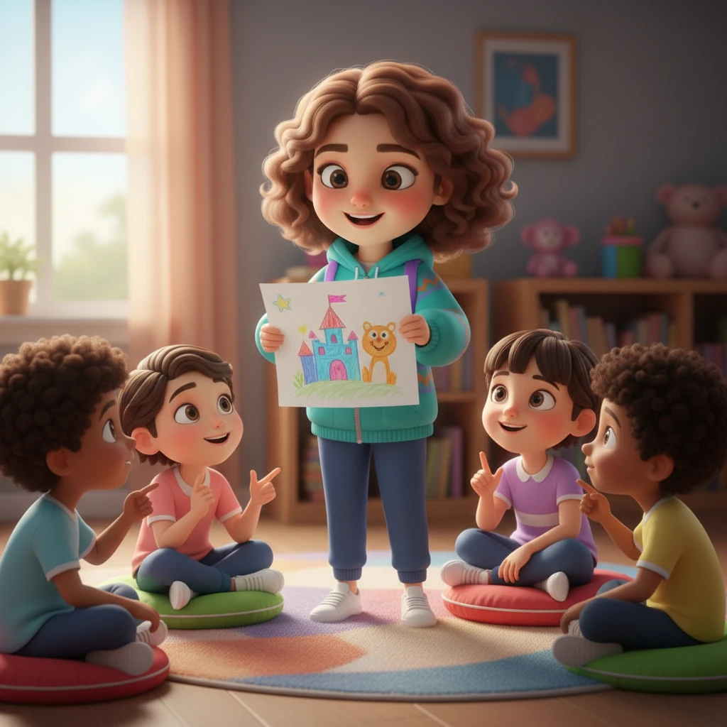 Ару өз идеясын достарына көрсетеді. Достары оның идеясын тыңдап, оған қолдау көрсетеді. Олар бірге жұмыс істеуге ынталанады.