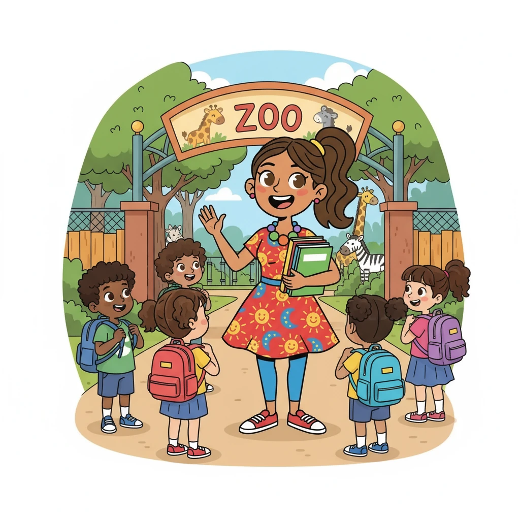 Marisa, con su coleta impecable, saludaba a sus alumnos con una sonrisa. Habían estado trabajando en un proyecto sobre animales, y hoy visitarían el zoológico. Los pequeños, emocionados, se abrochaban sus mochilas llenas de curiosidad.