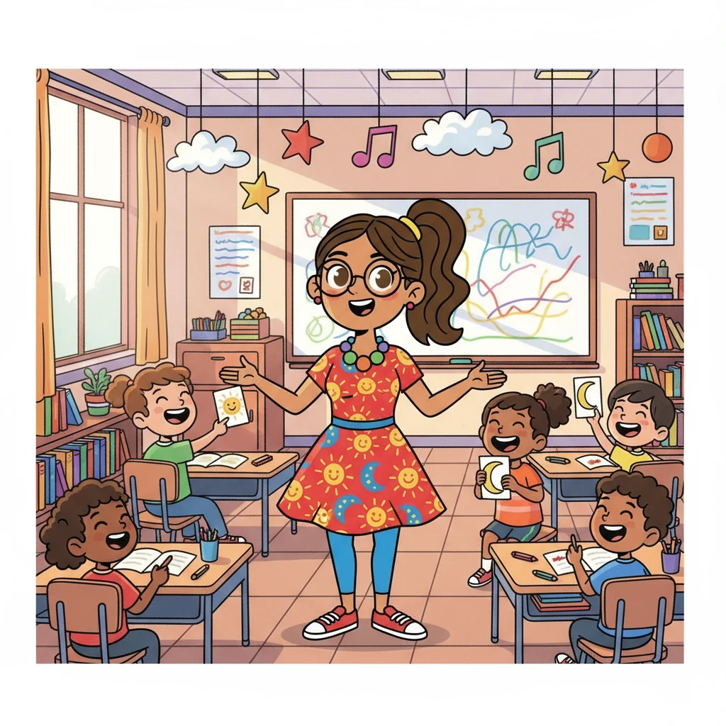 En la clase de Celia, los niños jugaban con las palabras, creando poemas y rimas. La risa resonaba en el aula mientras aprendían a expresarse. Celia, con sus gafas, guiaba a sus alumnos con paciencia y cariño.