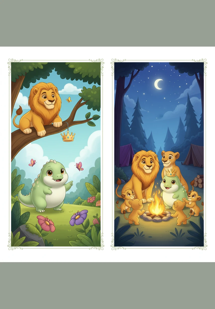 As the sun began to set, Dino felt very small and scared. He curled up under a large, velvet leaf, wishing for a warm hug and someone to keep him safe from the mysterious shadows of the deep woods.