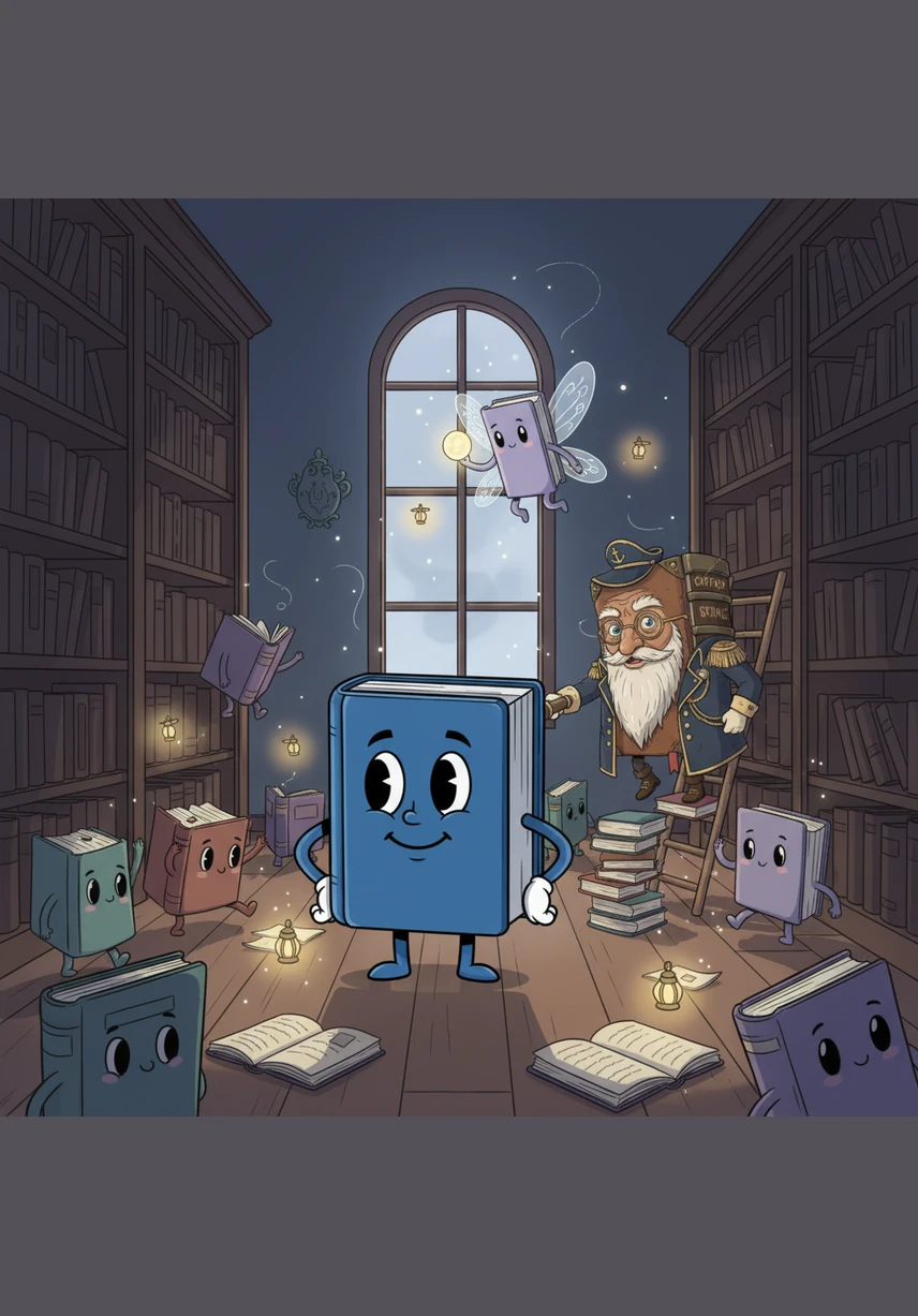 As the moon rose and the clock struck midnight, the library transformed into a magical playground. Books of all shapes and sizes began to stretch their spines and hop down from their wooden perches. Dewey watched in wonder as the quiet room filled with the soft rustling of paper and the glow of tiny lantern-bugs.