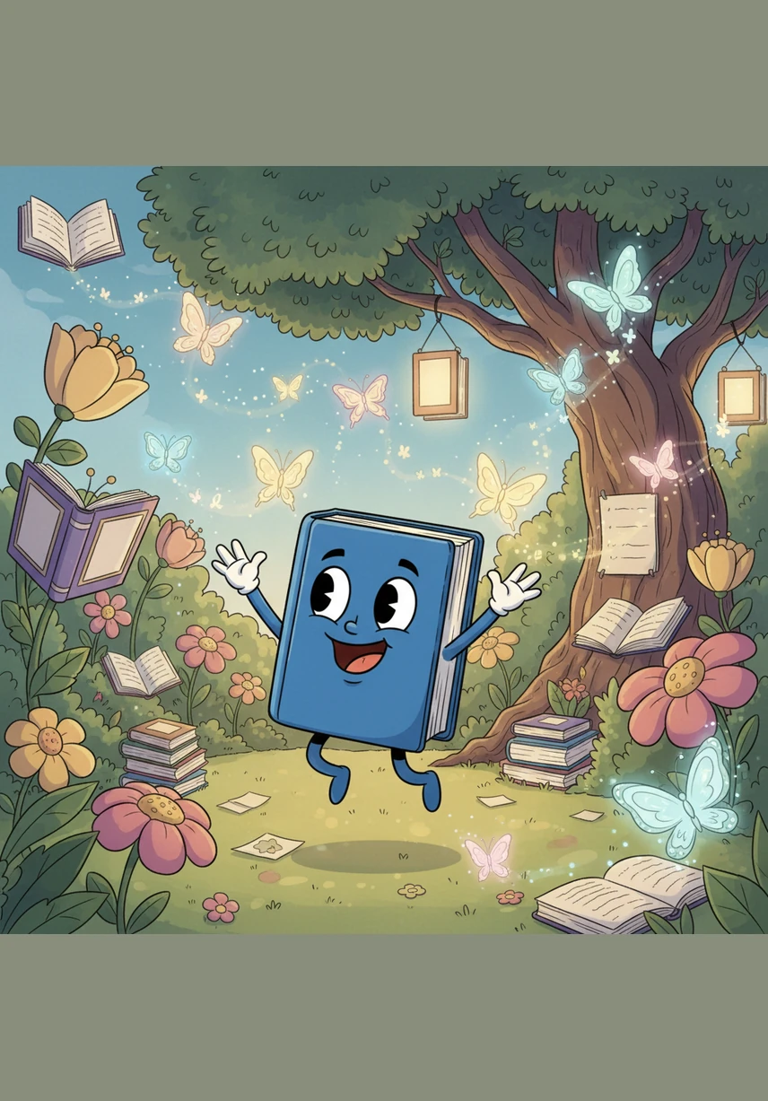 While exploring, Dewey wandered into the Garden of Poetry, a section where the words literally floated off the pages like glowing butterflies. He jumped and spun, trying to catch the shimmering rhymes that danced in the air. Each word he touched made his heart feel a little lighter and his pages tingle with excitement.